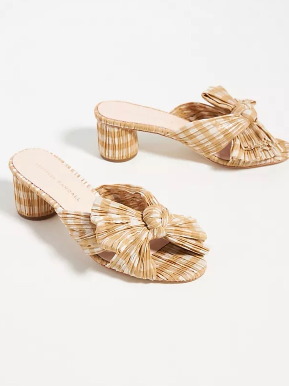 Loeffler Randall Tan and Cream Knotted Mule Sandals